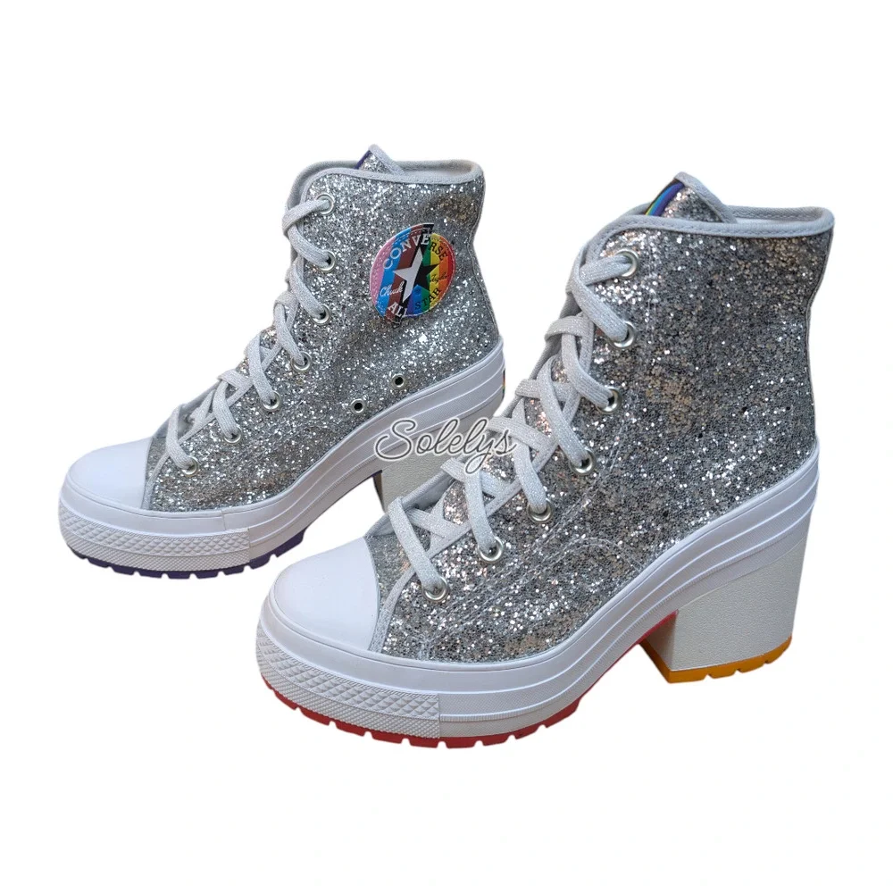 Converse Chuck 70 De Luxe Heel Glitter Platform Pride Proud to Be Boot Women 8.5 - Picture 5 of 10